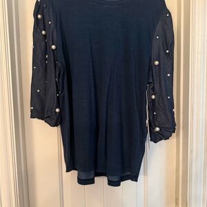 Chico's Dark Blue Top with Pearl Accents
